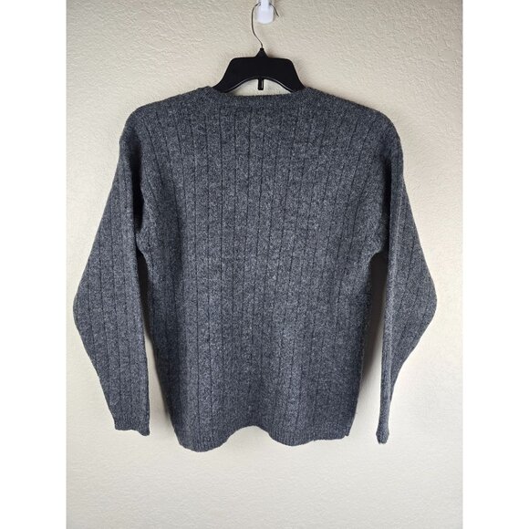 Vintage 90s Express Tricot Gray Ribbed V-Neck 100% Wool Sweater M - Picture 3 of 5
